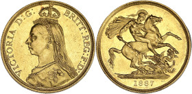 GRANDE-BRETAGNE
Victoria (1837-1901). 2 livres (2 pounds), jubilé de la Reine 1887, Londres. S.3865 - Fr.391a ; Or - 15,99 g - 29 mm - 12 h
Superbe.