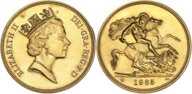 GRANDE-BRETAGNE
Élisabeth II (1952-2022). 5 pounds 1985, Londres. Fr.422 ; Or - 39,94 g - 36 mm - 12 h
Superbe à Fleur de coin.
