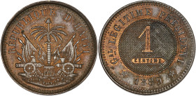 HAÏTI
République (1859- à nos jours). Essai de 1 centime 1889, Paris. KM.Pn.85 ; Bronze - 4,96 g - 25 mm - 6 h
Avec encore de sa couleur rouge d’origi...