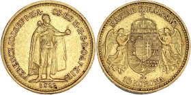 HONGRIE
François-Joseph Ier (1848-1916). 10 korona 1892, KB, Kremnitz. Fr.252 ; Or - 3,37 g - 19 mm - 12 h
TTB.