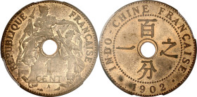 INDOCHINE
IIIe République (1870-1940). 1 cent 1902, A, Paris. Lec.58 ; Bronze - 7,5 g - 27,5 mm - 6 h
PCGS MS64RB (28256754). Superbe à Fleur de coin....