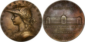 INDOCHINE
IIIe République (1870-1940). Médaille pour l’Exposition de Hanoï par Roty 1903, Paris. Bronze - 55,58 g - 50 mm - 12 h
Poinçon corne BRONZE ...
