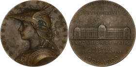 INDOCHINE
IIIe République (1870-1940). Médaille pour l’Exposition de Hanoï par Roty 1903, Paris. Bronze - 55,52 g - 50 mm - 12 h
Poinçon corne BRONZE ...