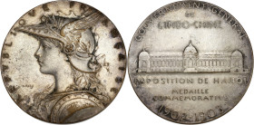 INDOCHINE
IIIe République (1870-1940). Médaille pour l’Exposition de Hanoï par Roty 1903, Paris. Bronze argenté - 56,14 g - 50 mm - 12 h
Exemplaire ar...