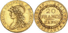 ITALIE
Gaule subalpine (1800-1802). 20 francs Marengo An 10 (1802), Turin. DMP.894 - M.6 - Fr.1172 ; Or - 6,38 g - 22 mm - 6 h
Agréable qualité pour l...