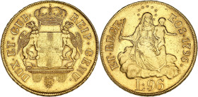 ITALIE
Gênes, République (1528-1797). 96 lire 1796, Gênes. Fr.444 ; Or - 25,10 g - 33 mm - 12 h
Reste de brillant. TTB.