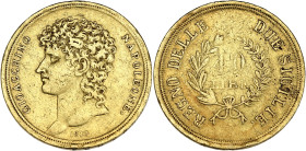 ITALIE
Naples, Joachim Murat (1808-1815). 40 lire 1813, Naples. Fr.859 ; Or - 12,82 g - 27 mm - 12 h
Exemplaire brossé. TB.