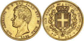 ITALIE
Savoie-Sardaigne, Charles-Albert (1831-1849). 100 lire 1835, Tête d’aigle, Turin. Fr.1138 ; Or - 32,18 g - 34 mm - 6 h
TTB.