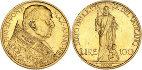 ITALIE
Vatican, Pie XI (1922-1939). 100 lire 1929, Rome. Fr.283 ; Or - 8,78 g - 23,5 mm - 6 h
Superbe à Fleur de coin.