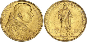 ITALIE
Vatican, Pie XI (1922-1939). 100 lire 1931, Rome. Fr.283 ; Or - 8,80 g - 23,5 mm - 6 h
Superbe à Fleur de coin.
