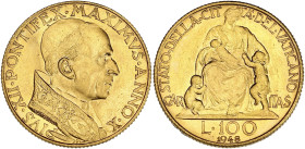 ITALIE
Vatican, Pie XII (1939-1958). 100 lire 1948, Rome. Fr.288 ; Or - 5,20 g - 20 mm - 6 h
Superbe à Fleur de coin.