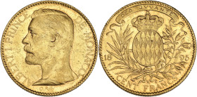 MONACO
Albert Ier (1889-1922). 100 (cent) francs 1895, A, Paris. G.MC.124 - Fr.13 ; Or - 32,23 g - 35 mm - 6 h
TTB.