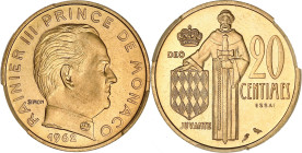 MONACO
Rainier III (1949-2005). Essai de 20 centimes en or 1962, Paris. G.MC147 - Fr.31i ; Or - 8,7 g - 23,5 mm - 6 h
PCGS SP65 (45080465). Fleur de c...