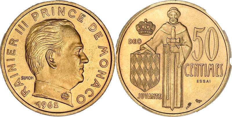 MONACO
Rainier III (1949-2005). Essai de 50 centimes en or 1962, Paris. G.MC148 ...