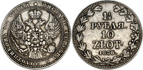 POLOGNE
Nicolas Ier (1825-1855). 10 zlotych - 1 1/2 rouble 1836. KM.134 ; Argent - 30,95 g - 40 mm - 12 h
TB à TTB.