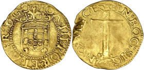 PORTUGAL
Jean III (1521-1557). Cruzado au calvaire ND, Lisbonne. Fr.29 ; Or - 3,54 g - 23 mm - 4 h
Flan légèrement tordu à 10h. TB à TTB.
