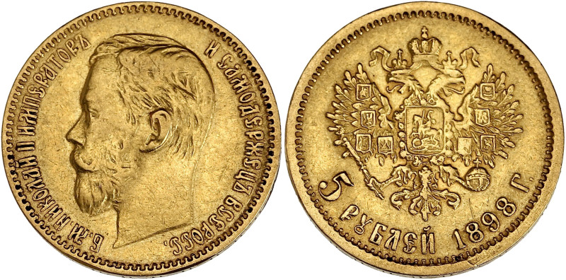 RUSSIE
Nicolas II (1894-1917). 5 roubles 1898, Saint-Pétersbourg. Fr.180 ; Or - ...