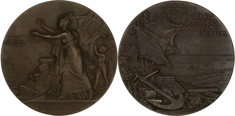 RUSSIE
Nicolas II (1894-1917). Médaille, l'escadre russe à Cherbourg 1896. Bronz...