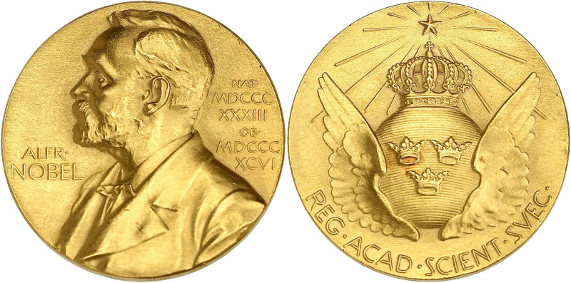 SUÈDE
Oscar II (1872-1907). Médaille d’or d’Alfred Nobel 1896 (1968). Or - 19,55...