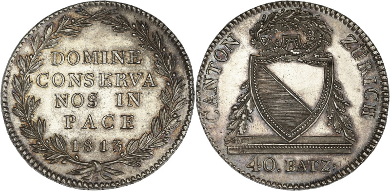 SUISSE
Zurich (canton de). 40 batzen (4 francs ou thaler nouveau) 1813, Zurich. ...