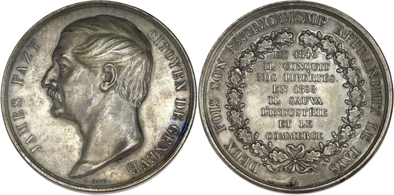 SUISSE
Confédération Helvétique (1848 à nos jours). Médaille, Jacques Fazy de Ge...