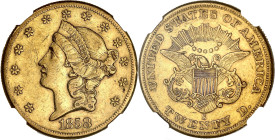 USA
République fédérale des États-Unis d’Amérique (1776-à nos jours). 20 dollars Liberty 1858, S, San Francisco. Fr.172 ; Or - 34 mm - 6 h
NGC XF 45 (...