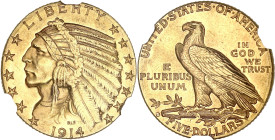 USA
République fédérale des États-Unis d’Amérique (1776-à nos jours). 5 dollars Indien 1914, D, Denver. Fr.151 ; Or - 21,6 mm - 6 h
NGC MS 63 (6630751...