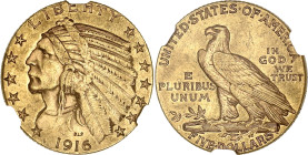 USA
République fédérale des États-Unis d’Amérique (1776-à nos jours). 5 dollars Indien 1916, S, San Francisco. Fr.150 ; Or - 21,6 mm - 6 h
NGC AU 58 (...
