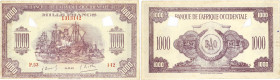 BILLET
Afrique Occidentale. 1000 francs type 1942, ANNULE, faux d’époque ? 1942. K.177a - P.32 ;
Très rare. Marge courte, couleur claire. Probablement...