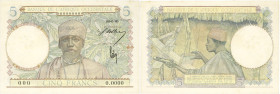 BILLET
Afrique Occidentale. 5 francs type 1934, valeur faciale en bleu ciel, SPECIMEN ND (1941-1942). K.163 - P.25s ;
Superbe.