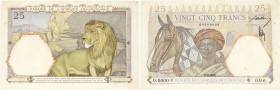 BILLET
Afrique Occidentale. 25 francs type 1933, valeur faciale en rouge, SPECIMEN ND (1942). K.168c - P.27s ;
TTB à Superbe.