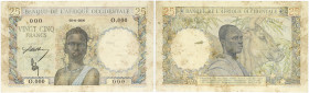 BILLET
Afrique Occidentale. 25 francs type 1946, SPECIMEN ND (1943-1948). K.186 - P.38s ;
Rousseurs. TTB à Superbe.