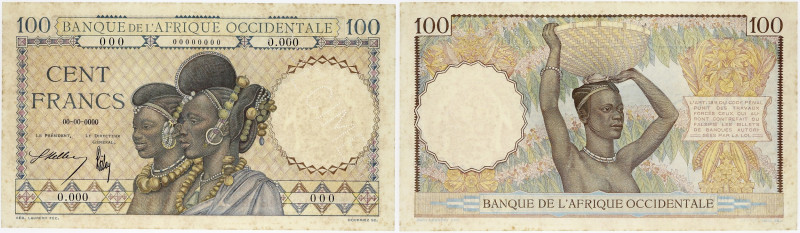 BILLET
Afrique Occidentale. 100 francs type 1936, SPECIMEN ND (1936-1941). K.171...