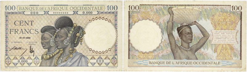 BILLET
Afrique Occidentale. 100 francs type 1936, SPECIMEN ND (1936-1941). K.171...