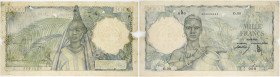 BILLET
Afrique Occidentale. 1000 francs type 1945, SPECIMEN ND (1945-1946). K.200a - P.42s ;
Très rare. Déchirures et manques. B à TB.