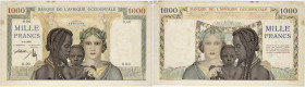 BILLET
Afrique Occidentale. 1000 francs type 1937, SPECIMEN ND (1937-1945). K.173 - P.24s ;
Très rare. Quelques taches, légères coupures en haut. Manq...