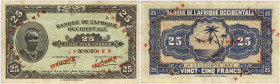 BILLET
Afrique Occidentale. 25 francs type 1942, SPECIMEN 1942. K.175a - P.30s ;
Rare. Rousseurs. Superbe.