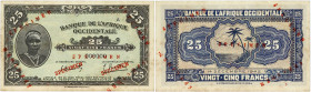 BILLET
Afrique Occidentale. 25 francs type 1942, SPECIMEN 1942. K.175a - P.30s ;
Quelques rousseurs. Superbe.