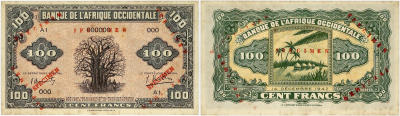 BILLET
Afrique Occidentale. 100 francs type 1942, SPECIMEN 1942. K.176a - P.31s ...