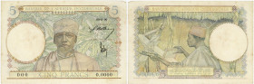 BILLET
Afrique Occidentale. 5 francs type 1934, valeur faciale en bleu ciel, SPECIMEN ND (1941-1942). K.163 - P.25s ;
TTB à Superbe.