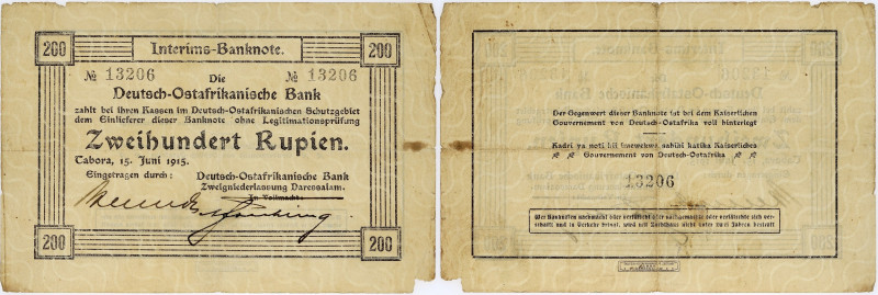 BILLET
Afrique orientale allemande. 200 roupies 15-06-1915. P.49 ;
Très rare. Ma...