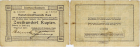 BILLET
Afrique orientale allemande. 200 roupies 15-06-1915. P.49 ;
Très rare. Manque à l’angle en bas à droite. TB.