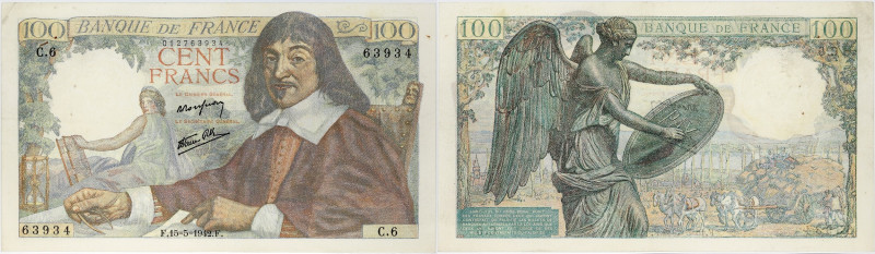 BILLET
France. 100 francs Descartes 15-5-1942. F.27.1 - P.101a ;
PCGS Choice EF ...