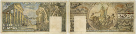 BILLET
Tunisie. 1000 francs Temple romain 3-1-1951. P.29a ;
Très rare millésime pour le dernier alphabet. Nous ne rencontrons que des billets de 1950....