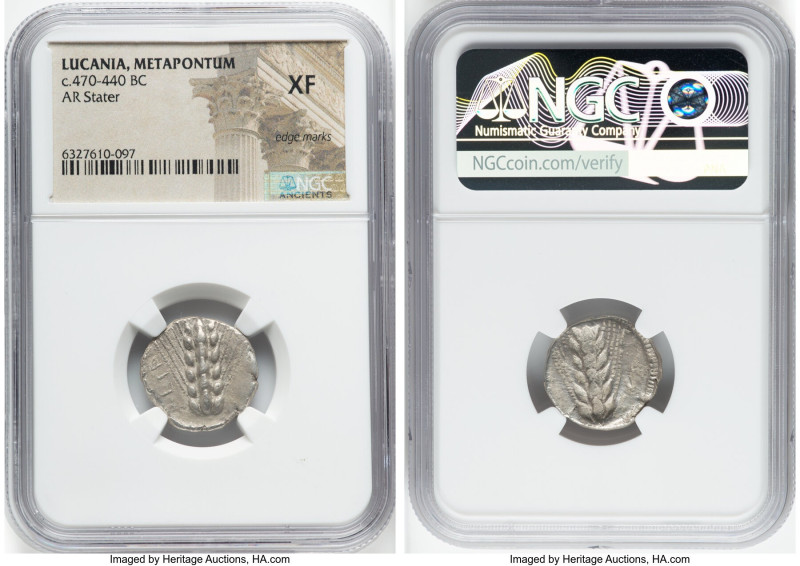 LUCANIA. Metapontum. Ca. 470-440 BC. AR stater (18mm, 11h). NGC XF, edge marks. ...