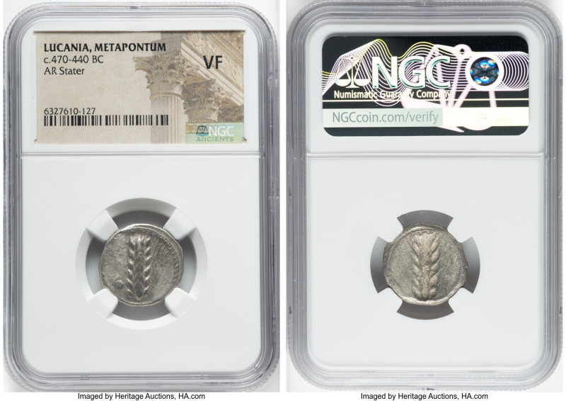 LUCANIA. Metapontum. Ca. 470-440 BC. AR stater (19mm, 12h). NGC VF. MET (retrogr...