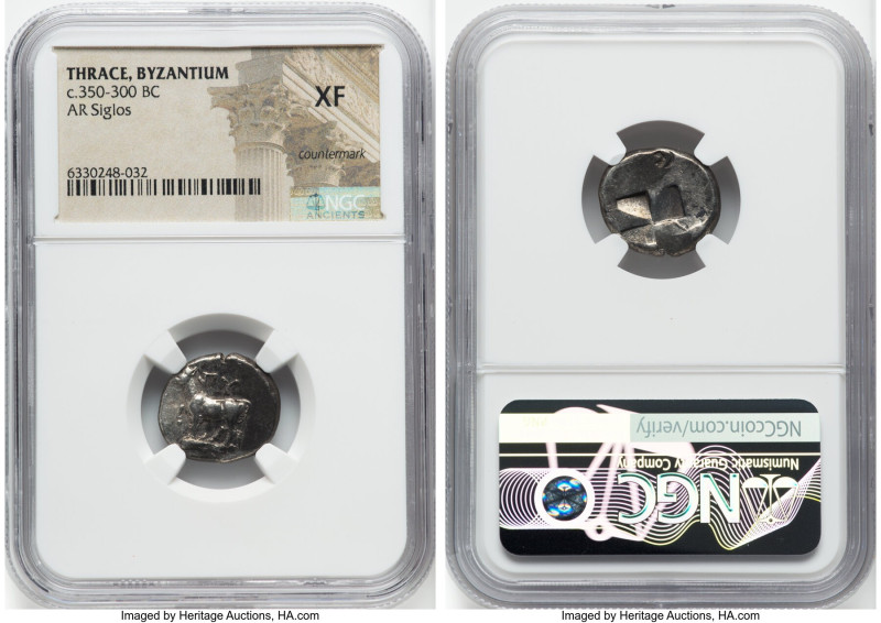 THRACE. Byzantium. Ca. 350-300 BC. AR siglos (17mm). NGC XF, countermark. Bull s...