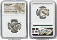 ATTICA. Athens. Ca. 440-404 BC. AR tetradrachm (27mm, 17.15 gm, 8h). NGC Choice XF 4/5 - 3/5. Mid-mass coinage issue. Head of Athena right, wearing ea...