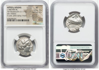 ATTICA. Athens. Ca. 440-404 BC. AR tetradrachm (23mm, 17.17 gm, 8h). NGC XF 4/5 - 4/5. Mid-mass coinage issue. Head of Athena right, wearing earring, ...