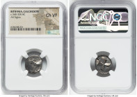 BITHYNIA. Calchedon. Ca. 4th century BC. AR siglos (18mm). NGC Choice VF. Persic standard. KAΛX, bull standing left on grain ear pointing right / Quad...